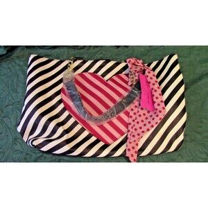 Betsey Johnson Striped Heart Tote Bag~NEW